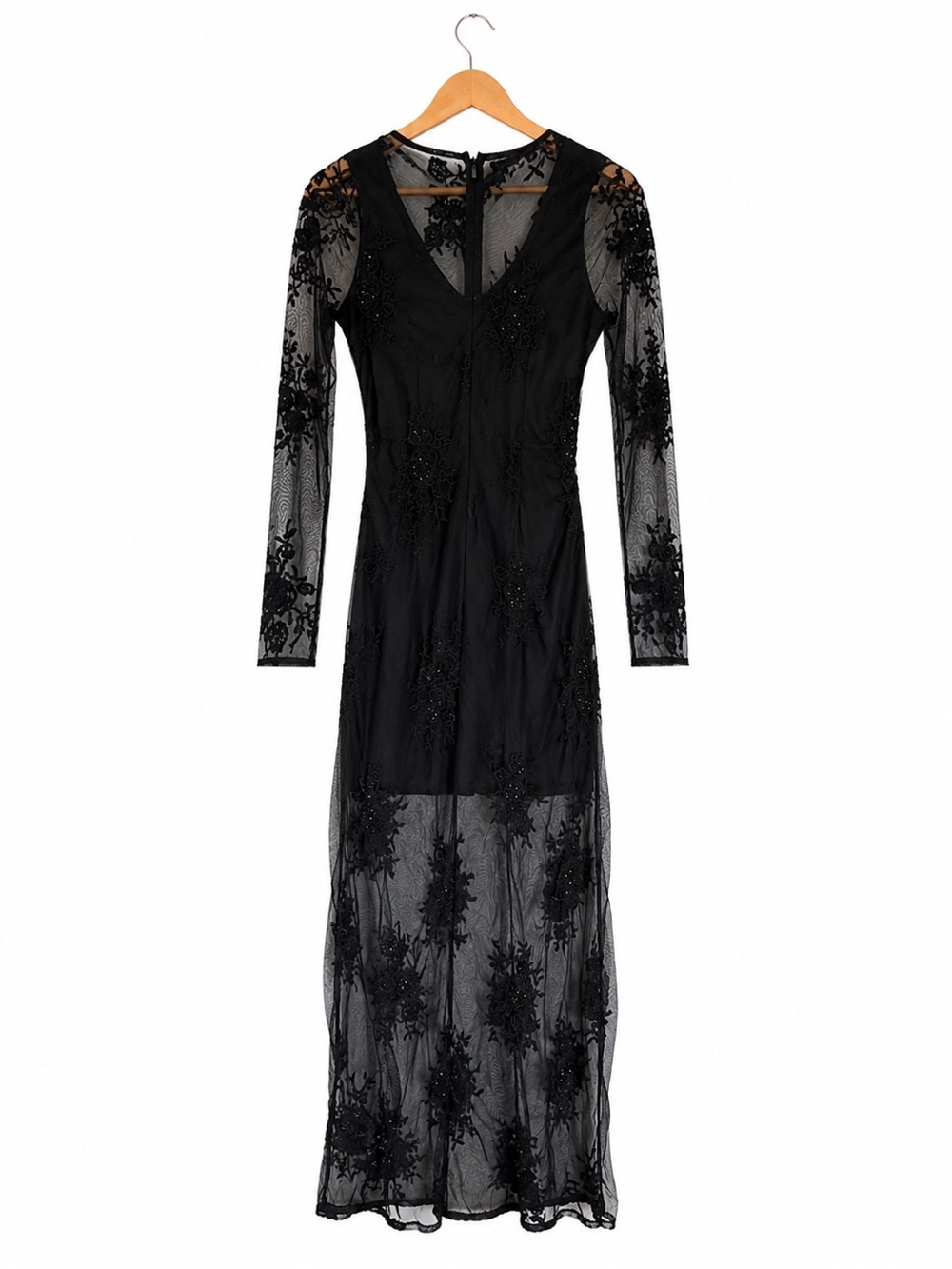 Whimsigoth Black Sheer Mesh Maxi Dress Dark Fairy Lined Witchy NEW WITH TAGS